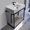 Console Sink Vanity With Ceramic Sink and Grey Oak Shelf, 35